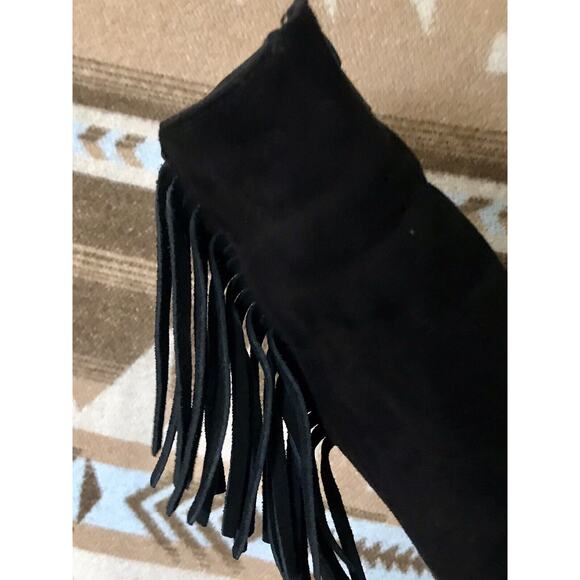 H&M Divided Women's Black Faux Suede Fringe Side Zip Heeled Ankle Boots Size 6 - Picture 9 of 11